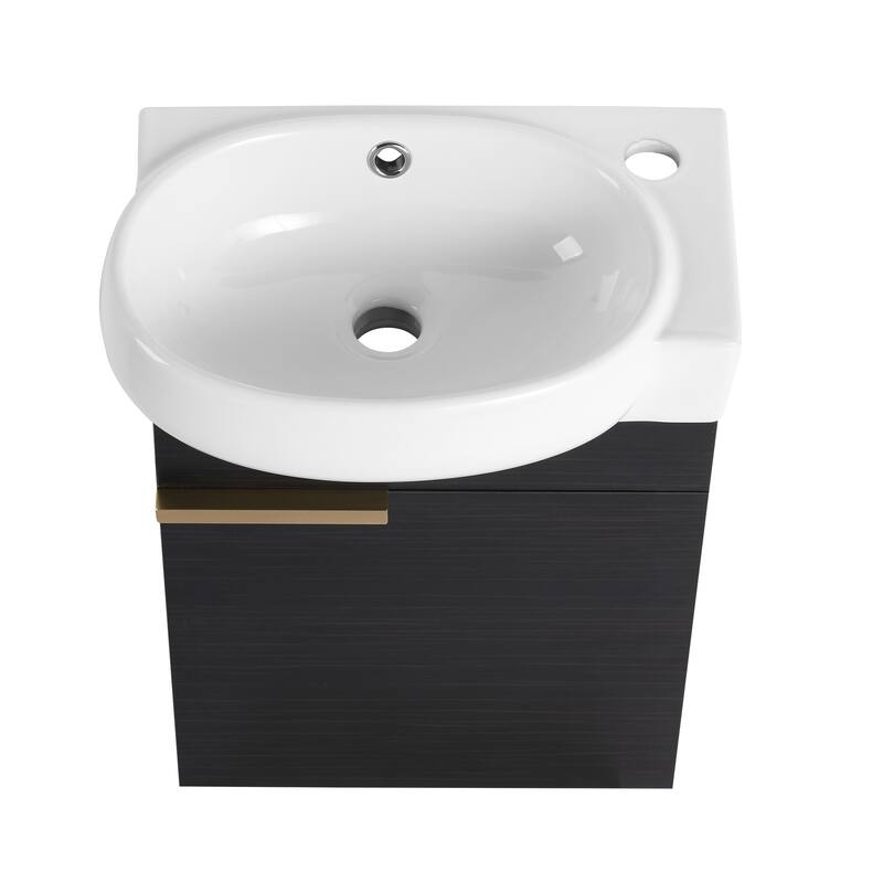 Compact Bathroom Vanity with Sink, Oval Single Ceramic Sink Bathroom Cabinet for Small Bathroom