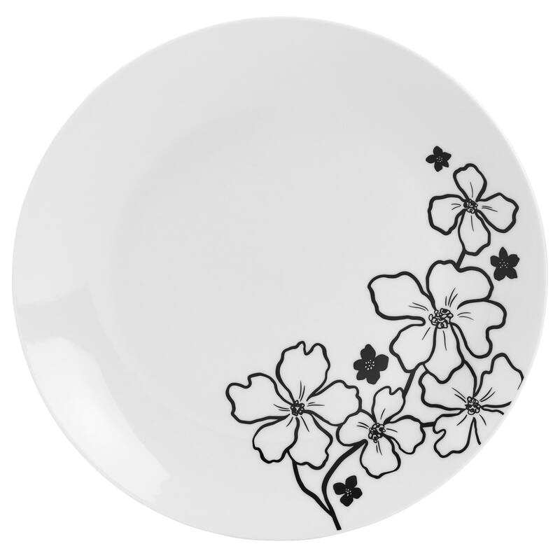 Tabletops Gallery Margo 12 Piece Porcelain Dinnerware Set in White with Black Floral Pattern