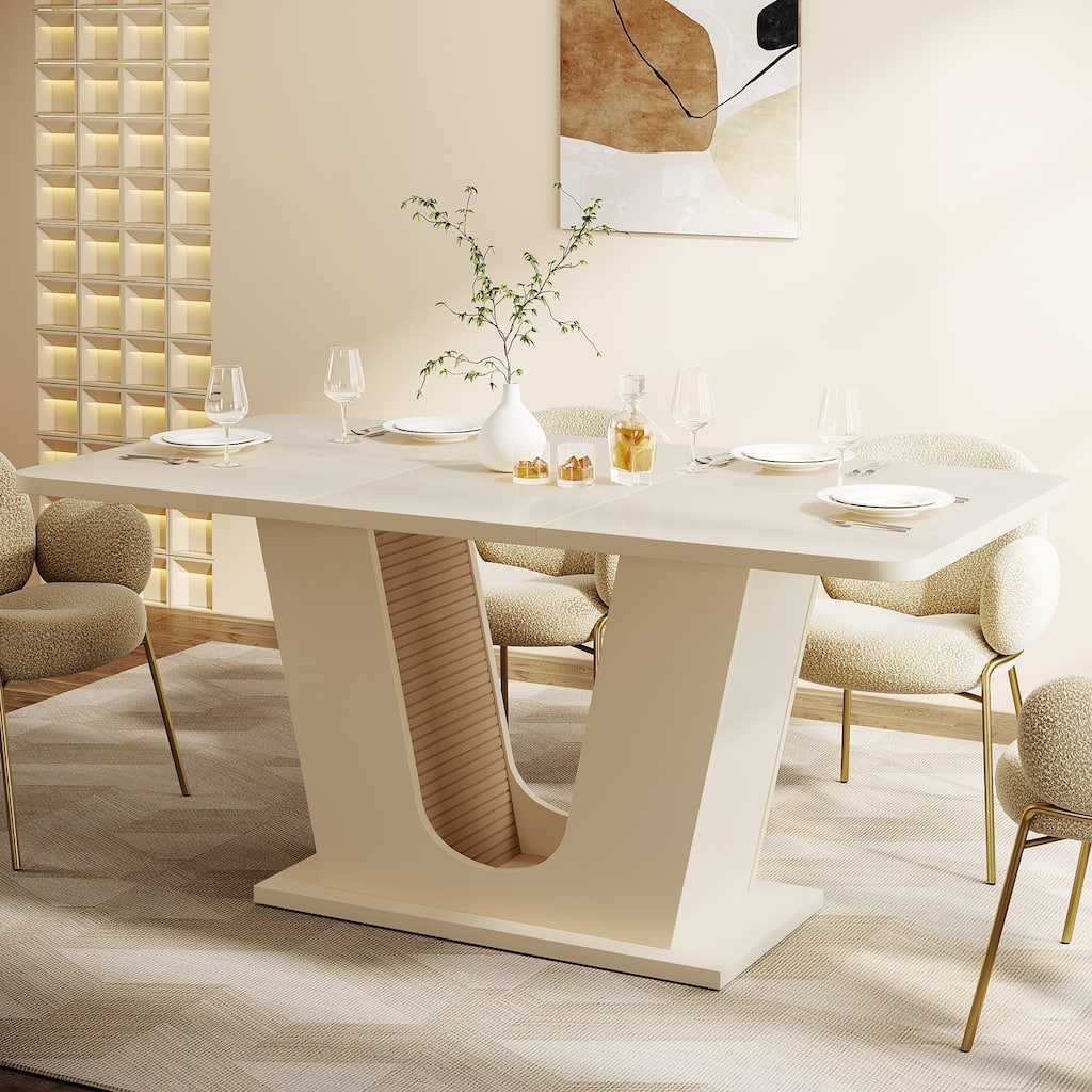 Off White Dining Table for 4, 55" Rectangle Kitchen Table Dinner Table