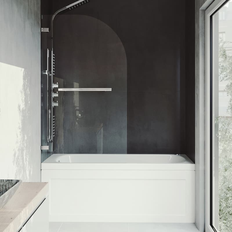 VIGO Orion 34" W x 58" H Frameless Hinged Tub Door in Stainless Steel