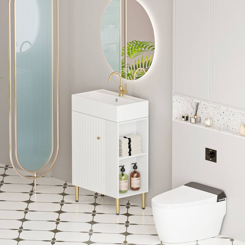 GDFStudio - Oliver 21.6" Open-Shelving Bathroom Vanity with Soft-Closing Door & Ceramic Sink