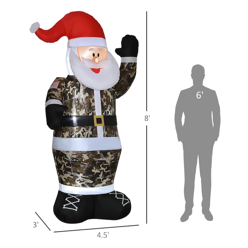 HOMCOM 8 ft. Army Camo Santa Inflatable Christmas Decoration, Holiday Yard Decoration