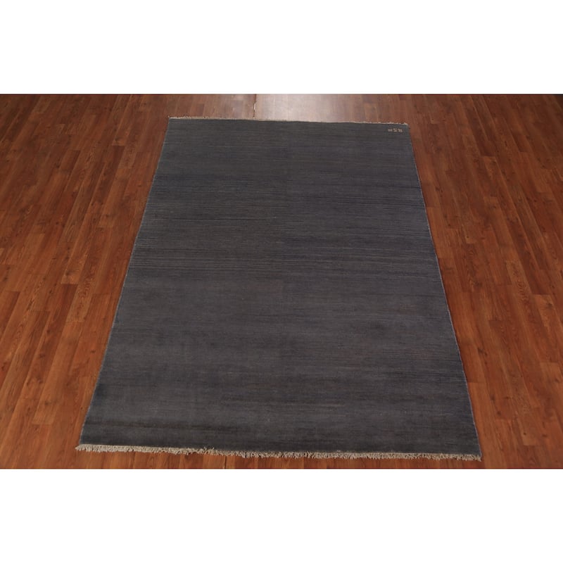 Grays & Charcoal Gabbeh Modern Area Rug Hand-Knotted Wool Carpet - 4'11" x 6'7"