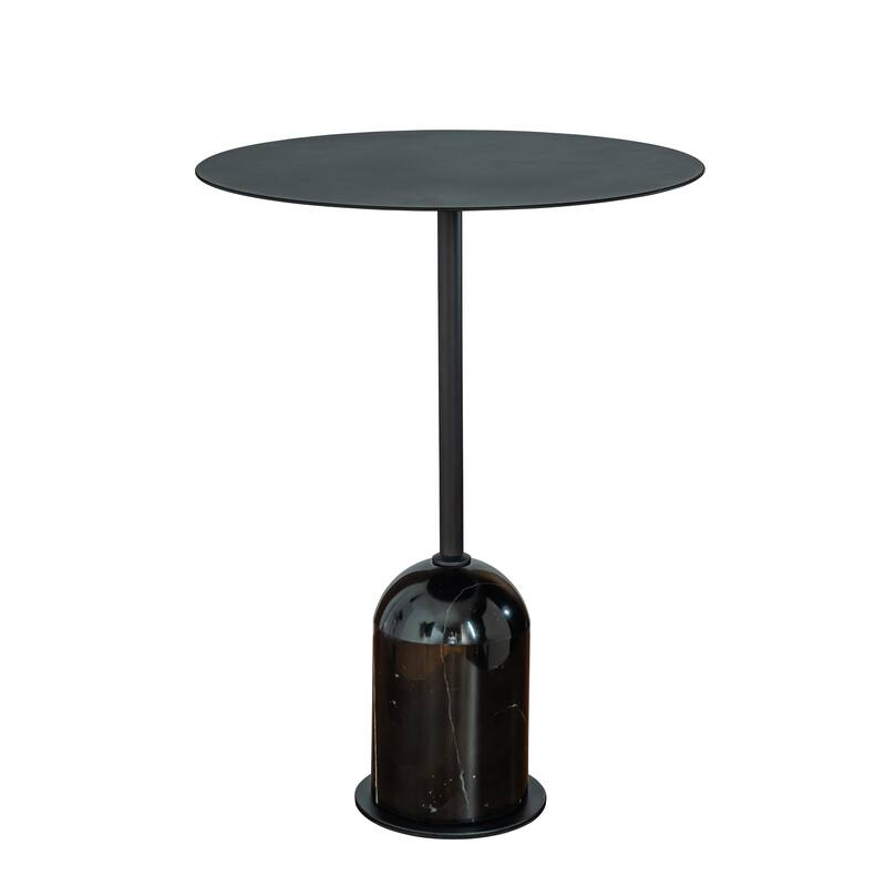 Modern Metal Single Round Black Coffee Table With Marble Base End&Side Table Size 18"W - 18" x 24"