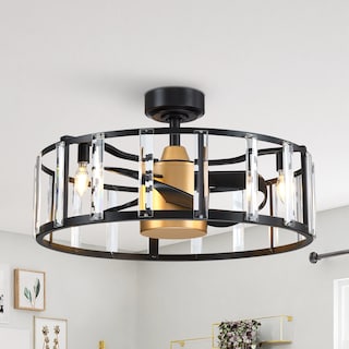 27" Modern Black ABS 3-Blade Crystal Caged Ceiling Fan Chandelier with Remote