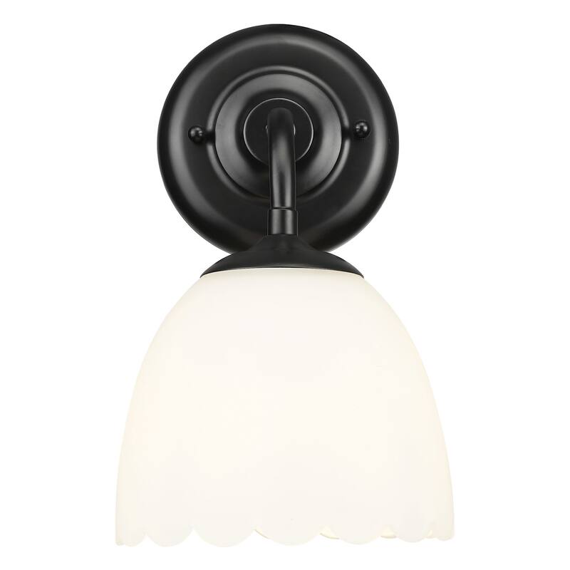 Golden Lighting 6954-1W Dorinda 11" Tall Wall Sconce - Matte Black / Opal Glass