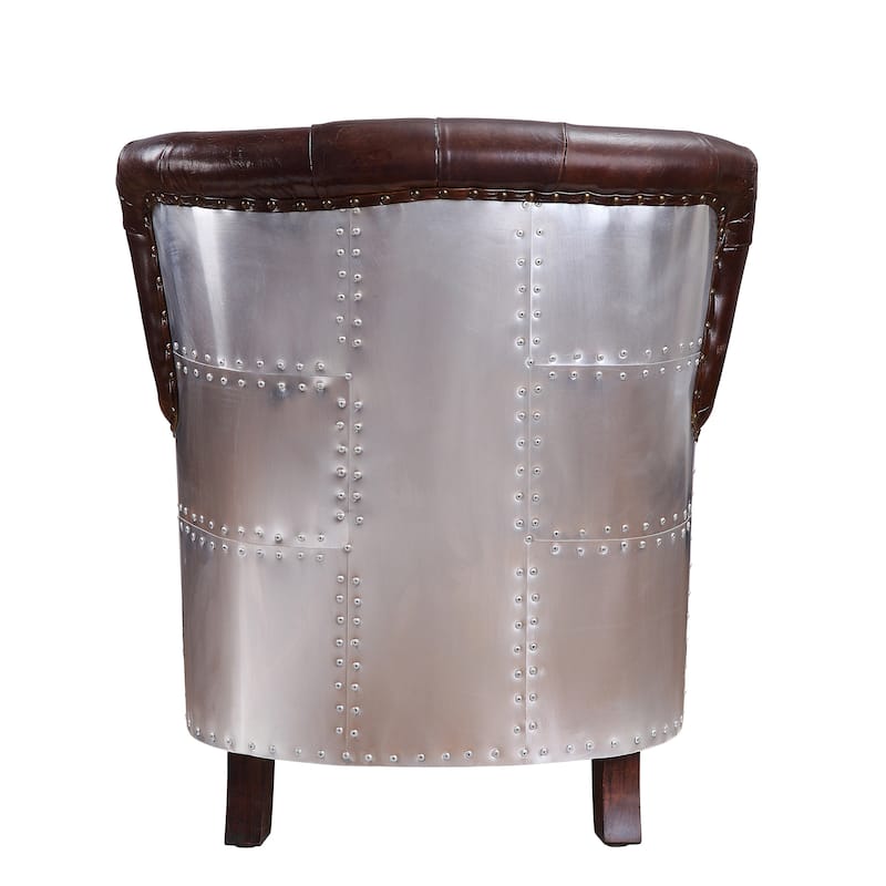 Bailee Vintage Brown Button-Tufted Accent Chair with Nailheads