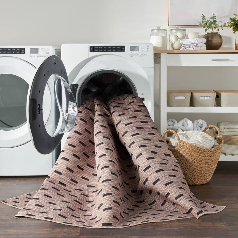 Nourison Washables Indoor Cream Geometric Area Rug