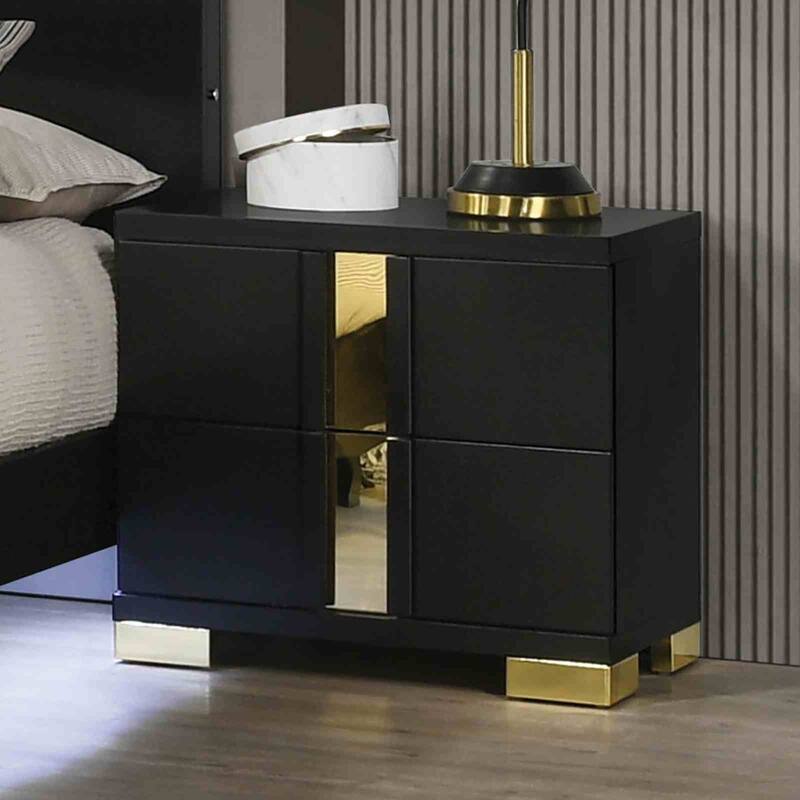 Black Finish Contemporary Bedroom Furniture Set LED Bed Nightstand Dresser Mirror Chest