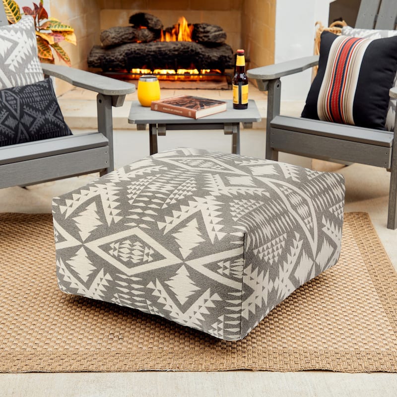Sorra Home Sunbrella Pendleton Outdoor Bean Pouf - Diamond River II Fawn