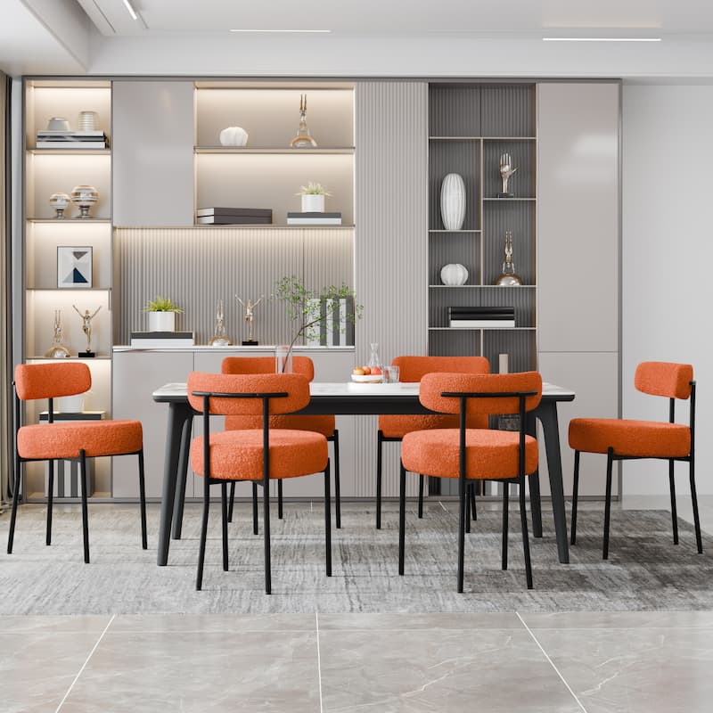 XINMICS Upholstered Boucle Dining Chairs with Black Metal Legs