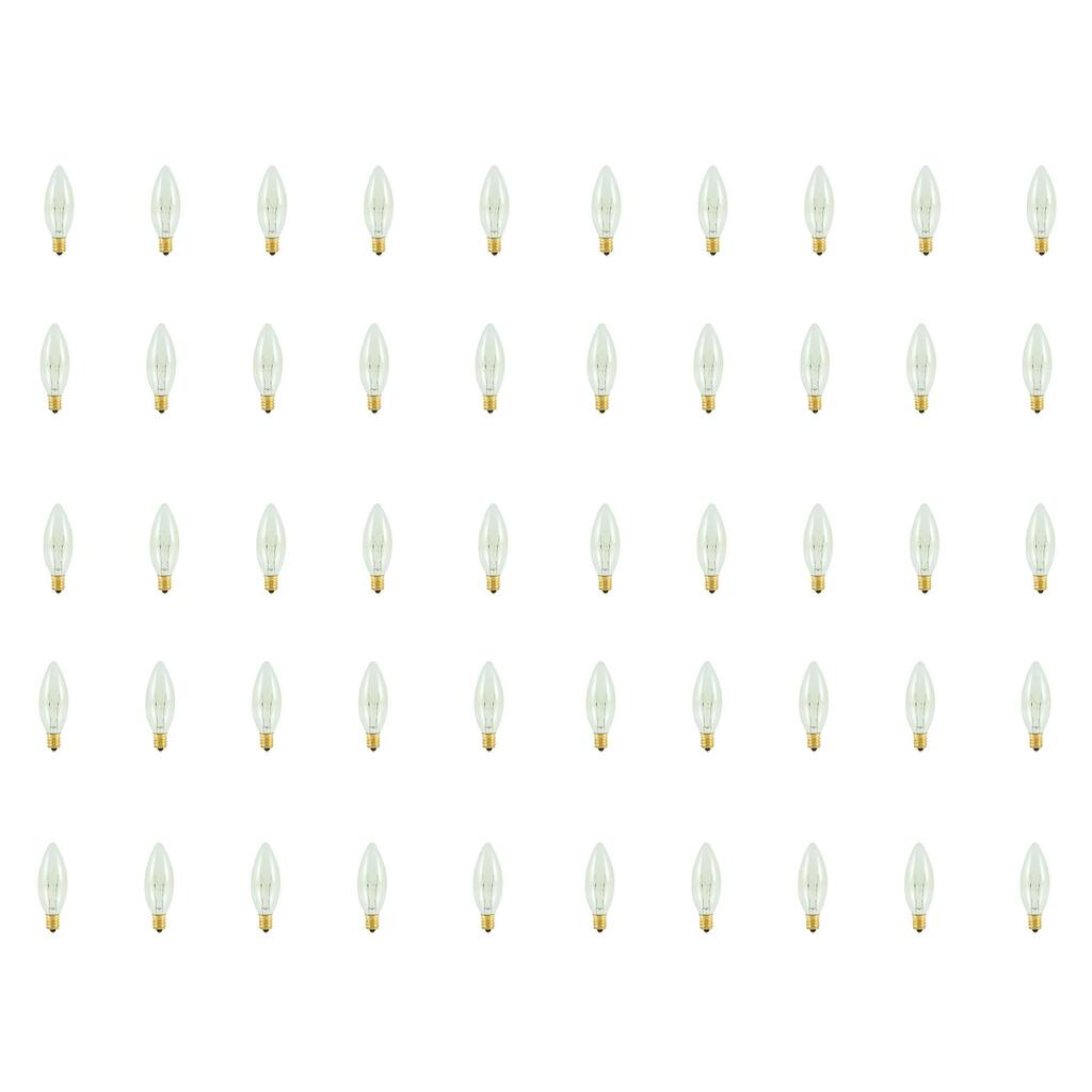 Bulbrite Pack of (50) 25 Watt Dimmable Clear B8 Incandescent Light Bulbs with Candelabra (E12) Base, 2700K Warm White Light