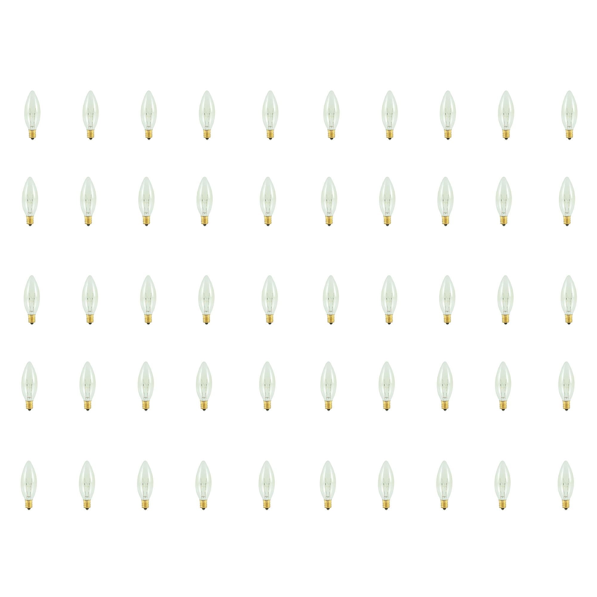 Bulbrite Pack of (50) 25 Watt Dimmable Clear B8 Incandescent Light Bulbs with Candelabra (E12) Base, 2700K Warm White Light