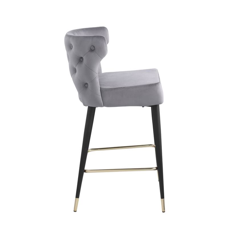 Velvet Upholstered Bar Stools Counter Height Wing Back Dining Chairs