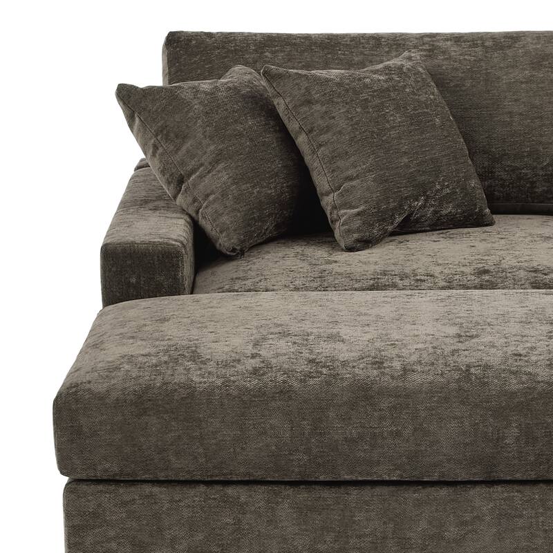 Modern Chenille Chaise Lounge Set with Ottoman