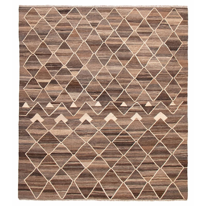 Sivas Brown Kilim 8'6" x 9'9" - 8'6 x 9'9 - Dark Brown - 8'6 x 9'9