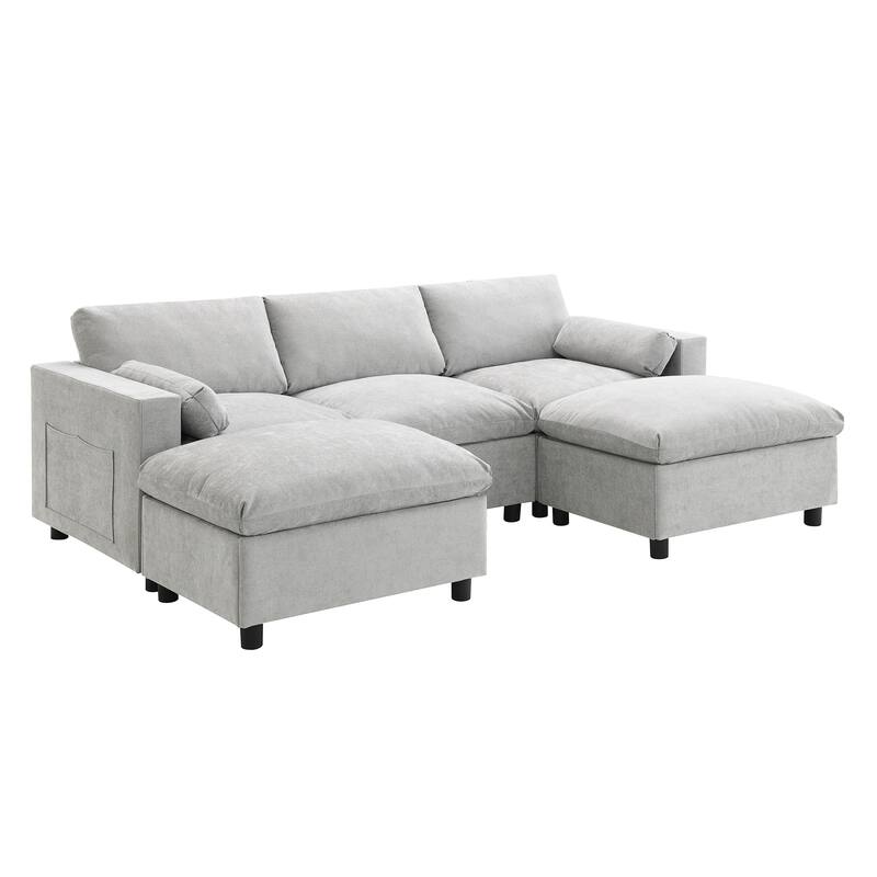 Modular 5 Seat Sectional Sofa with Ottomans, Chenille Upholstered Couches Bed, U Shaped Cloud Couch with Storage Pockets