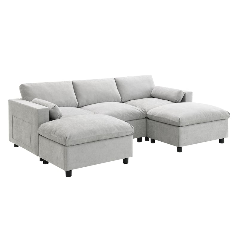Modular Sectional Sofa Chenille Upholstered Sleeper Couches Bed