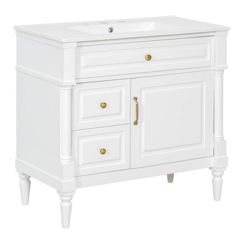 Roomfitters 36" Bathroom Vanity with Sink, Solid Wood Frame, Flip Drawer, 2 Drawers & Door Rack