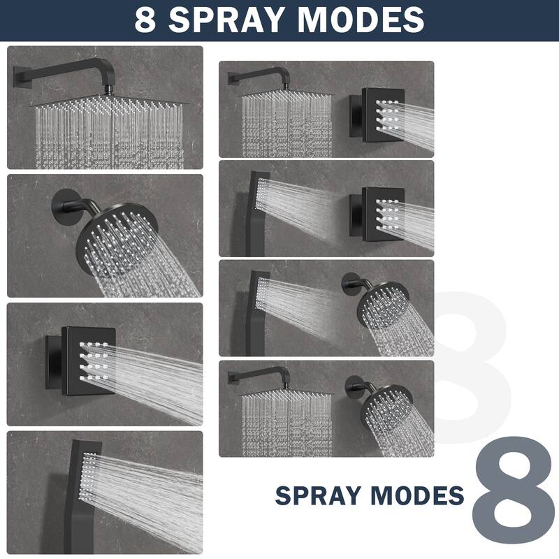Thermostatic Dual Shower System 12" and 6" Rainfall Shower Head with 6 Body Jets & Handheld Shower