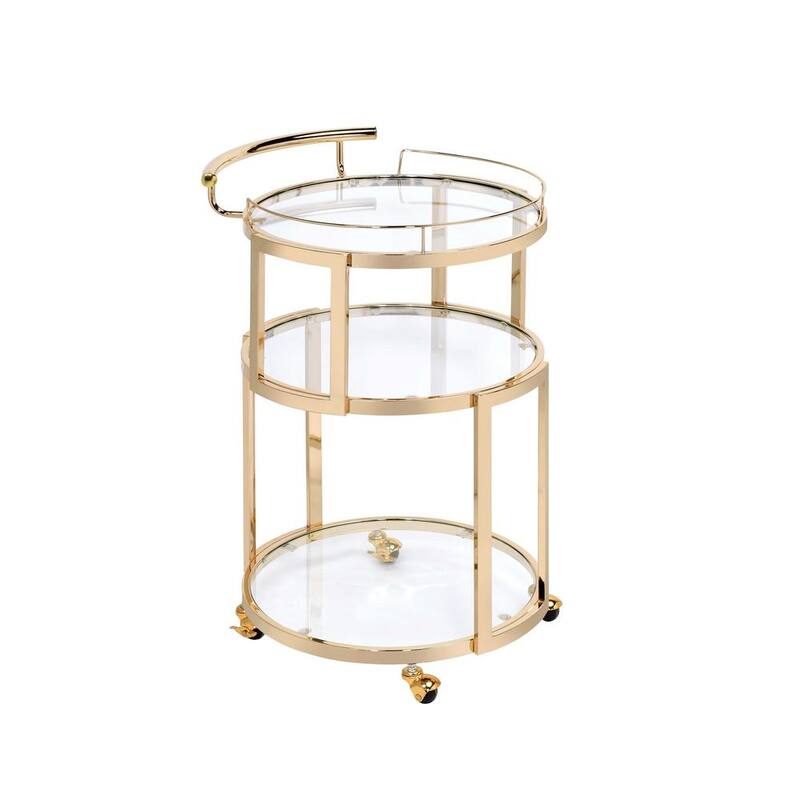 Madelina Serving Cart, Gold & Clear Glass