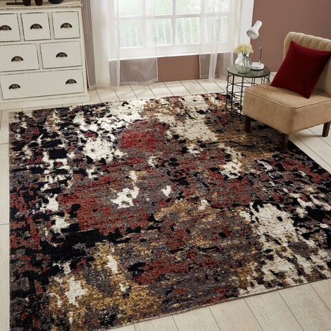 Porch & Den Polo Ebony/ Red Abstract Indoor/Outdoor Area Rug