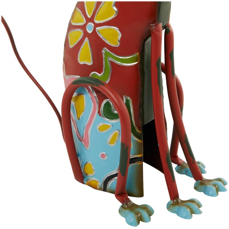 Multi Colored Metal Indoor Outdoor Dog Garden Sculpture with Floral Pattern