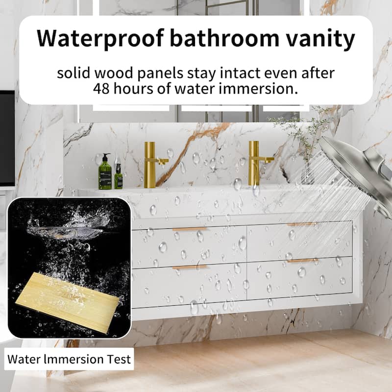 Modland 48" Wall-Mount Double Vanity with LED Light & 6 Drawers - Solid Oak, White / Green - 48 inch