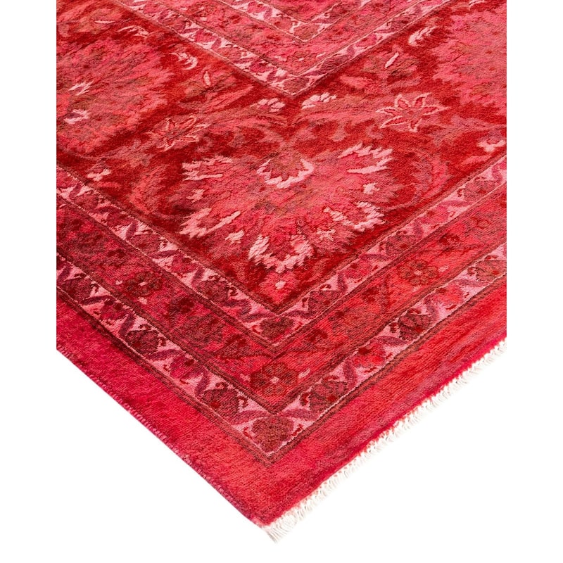 Overton Hand Knotted Wool Vintage Inspired Modern Contemporary Overdyed Pink Area Rug - 9' 2" x 12' 4"