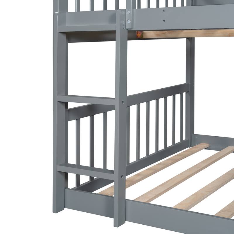Triple Bunk Bed with Slide, Full Size Wooden Triple Bed Frame with ...