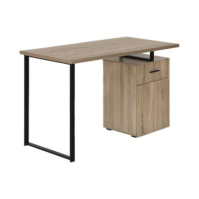 Modern Writing Desk with Reversible Storage Unit, U-Shaped Metal Leg, and Dark Taupe Finish