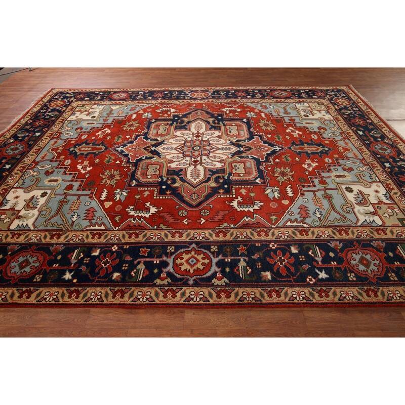 Heriz Serapi Indian Area Rug Hand-Knotted Wool Carpet - 8'6" x 11'10"