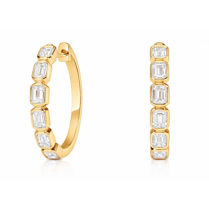 Auriya 14k Gold Lab Grown Diamond Emerald Bezel Hoop Earrings 1.00 to 4.00 ct. tw. (F-G VS) - White
