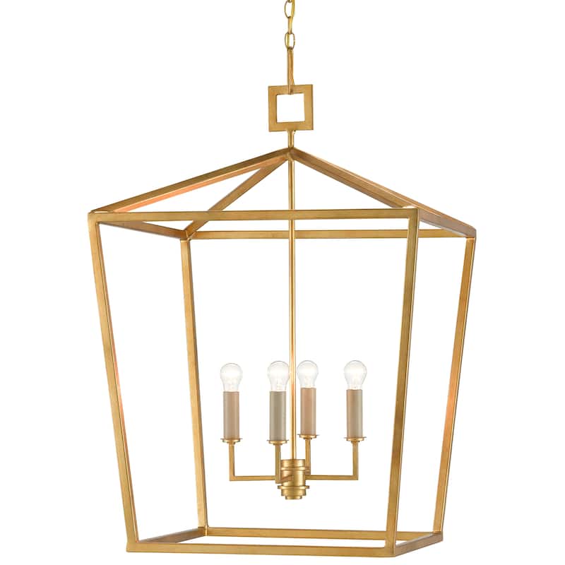 Currey & Company Denison Gold Large Lantern - 41"h x 26"w x 26"d - 41"h x 26"w x 26"d - Contemporary Gold Leaf