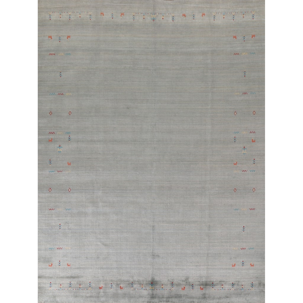 Gabbeh Indian Area Rug Hand-Knotted Beige Wool Carpet - 8'1"x 9'10"