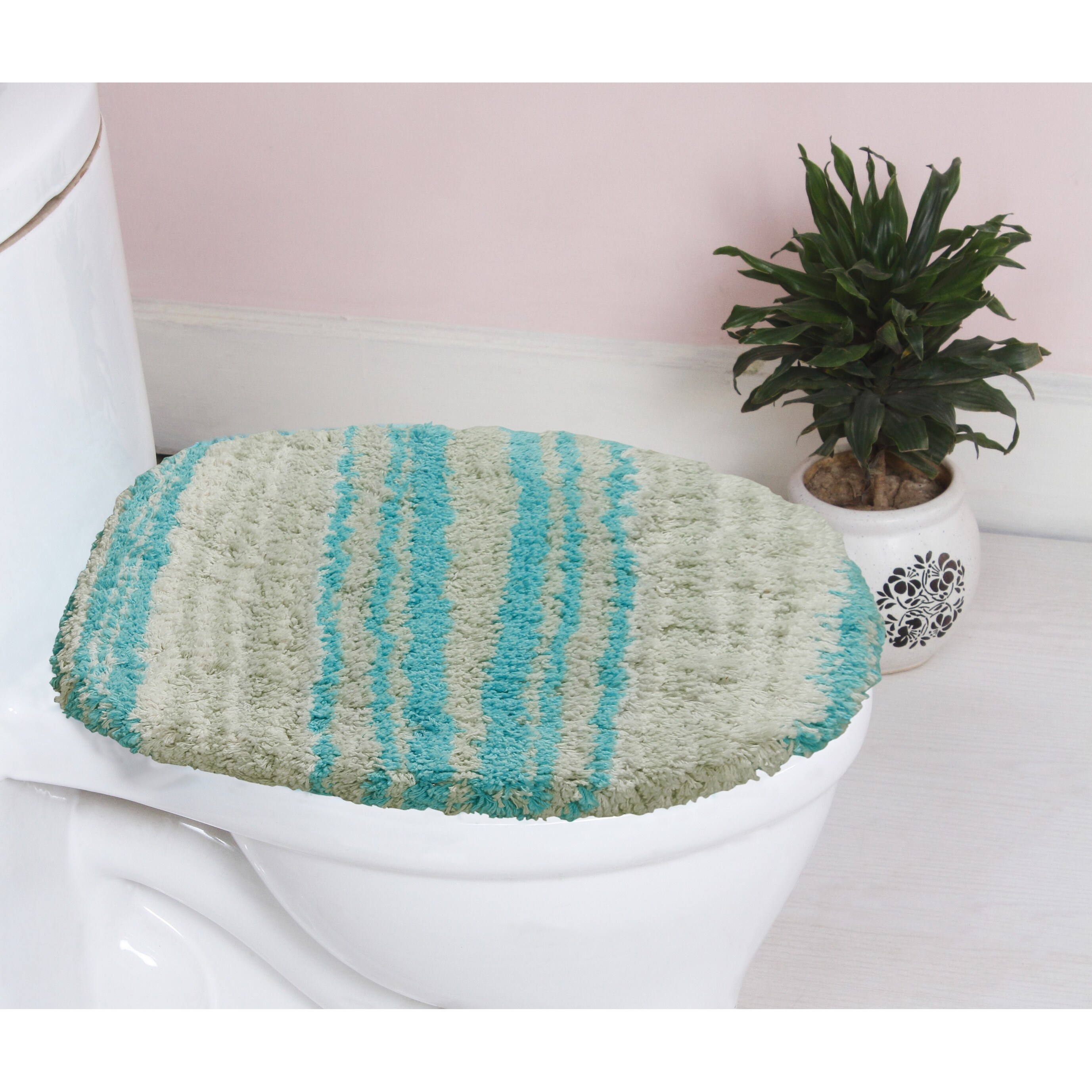 Home Weavers Inc Bell Flower Bathroom Rug, Cotton Soft, Water Absorbent Bath Rug, Non Slip Shower Rug Machine Washable 3 Piece Set with Runner - Turquoise