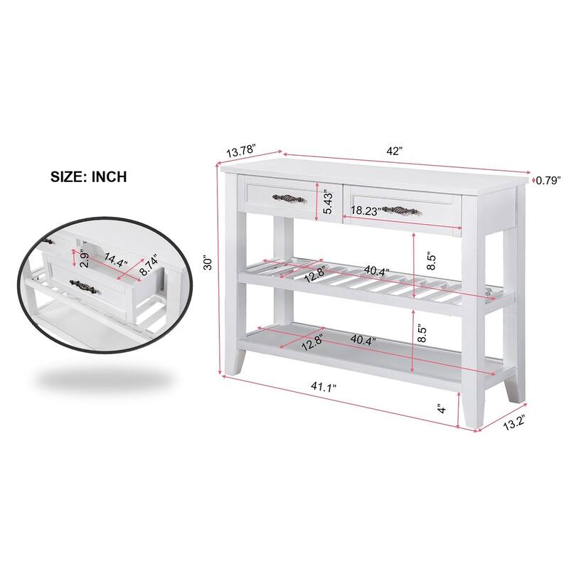42'' Console Sofa Table with Drawers and Tiers Shelves