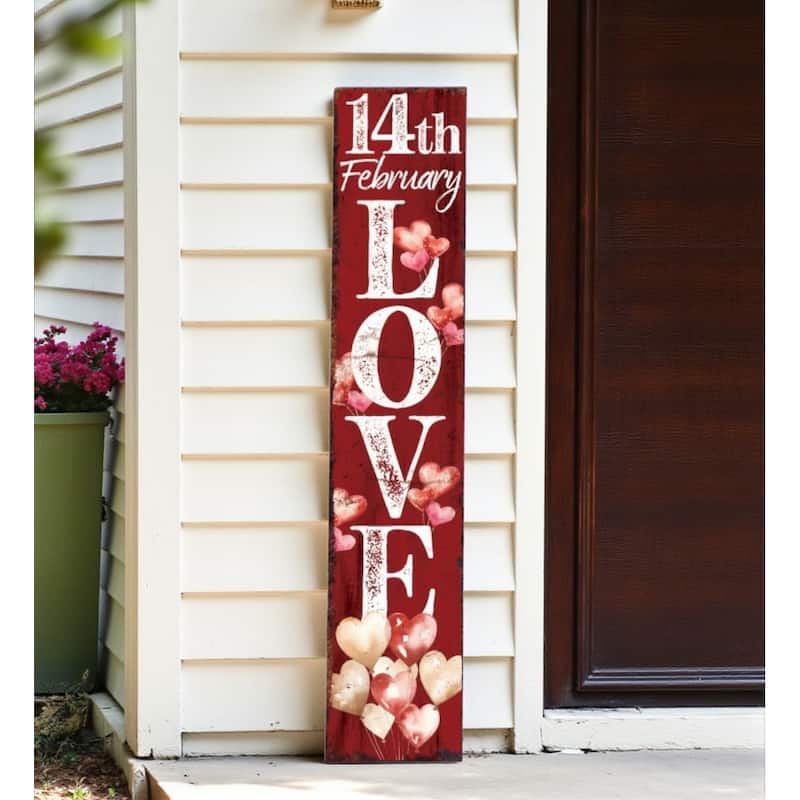 HomeRoots 48" Pink Red And White Solid Wood Love Valentine's Day Heart Porch Sign - White/Red/Pink - Wood