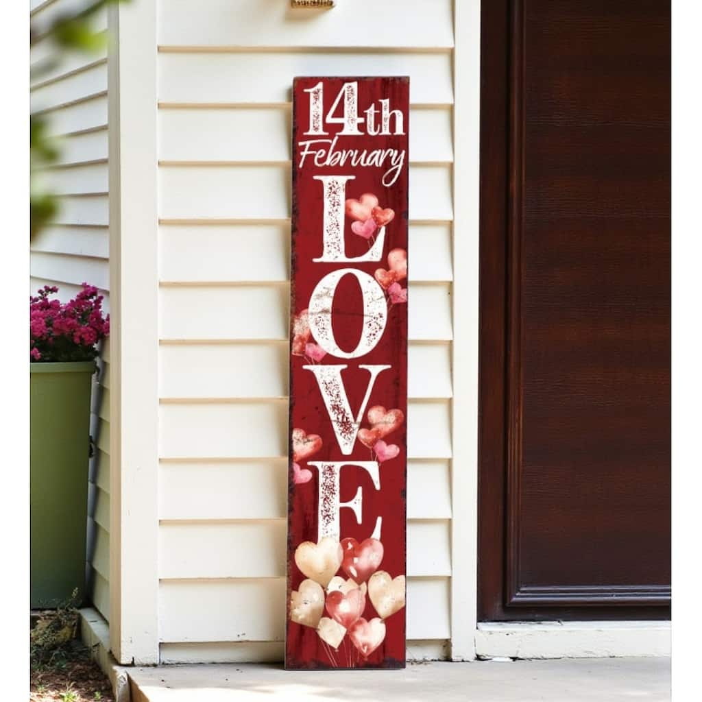 HomeRoots 48" Pink Red And White Solid Wood Love Valentine's Day Heart Porch Sign