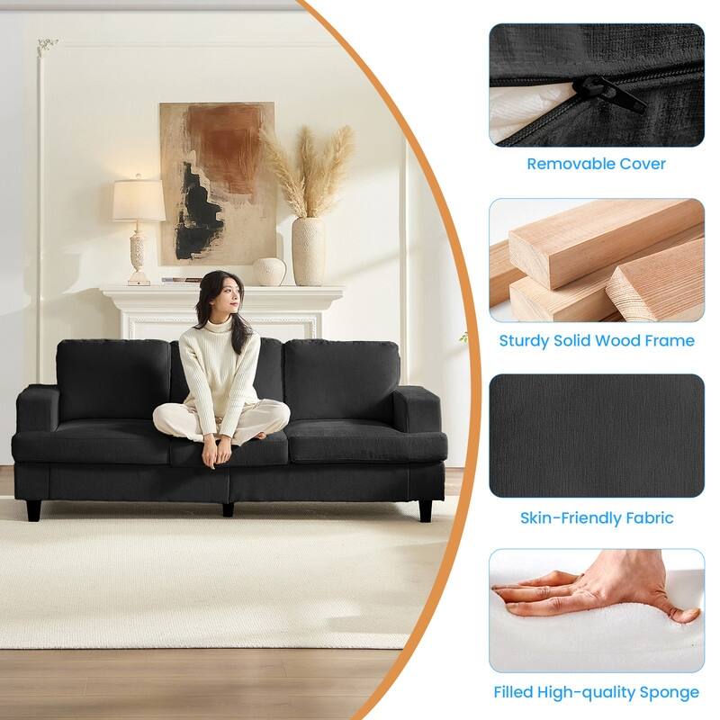 Mixoy W82" Chenille Straight Sectional Sofa,Cloud Sleeper Comfy Upholstered 3-Seater Sofa Couch