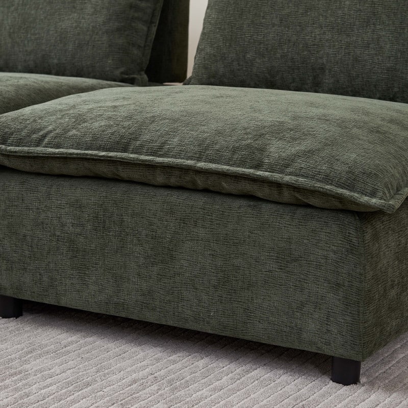 Armless Super Soft Chenille Modular Sofa Design, Single Seater + Ottoman