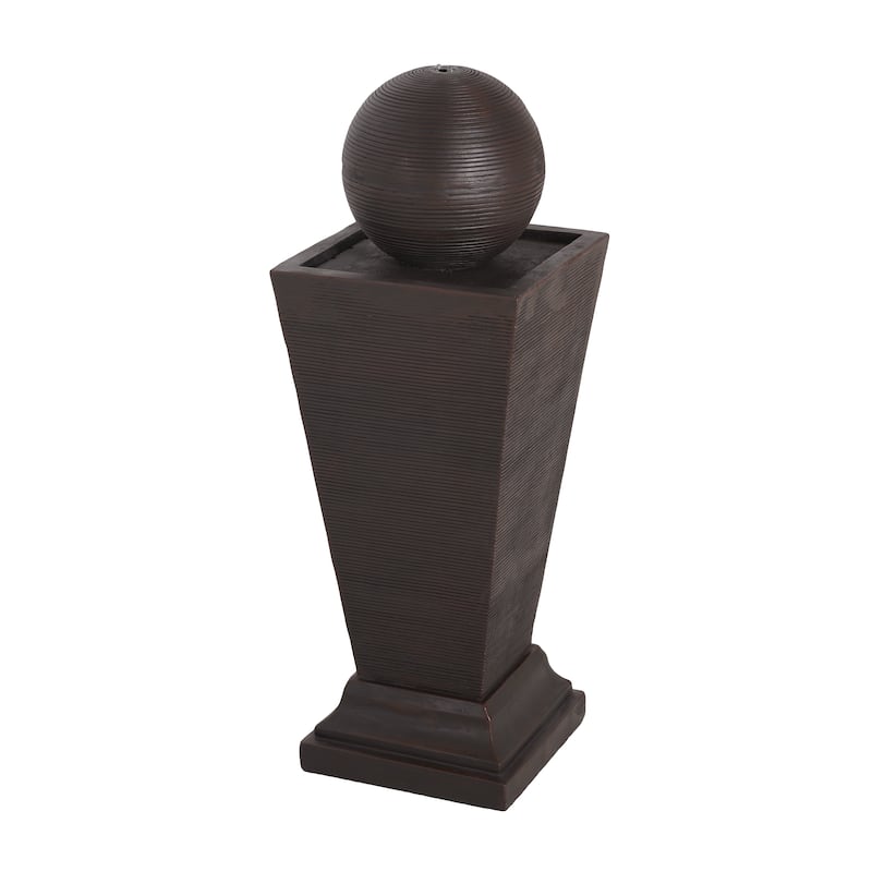35.5"H Dark Brown Concrete Tall Column Fountain-LED Light Retro Outdoor Oasis, Durable Decor Feature