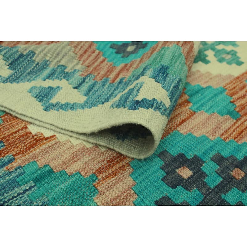 Hand-Woven Sun Faded Kilim Arif Ivory/Blue Runner - 2'6" x 9'7"