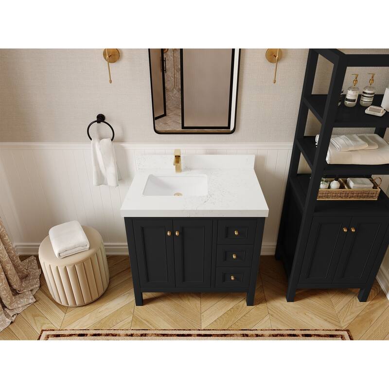 Willow Collections 36 in. W x 22 in. D Nashville Left Offset Sink Bathroom Vanity with Countertop - 2”Empira White - Black