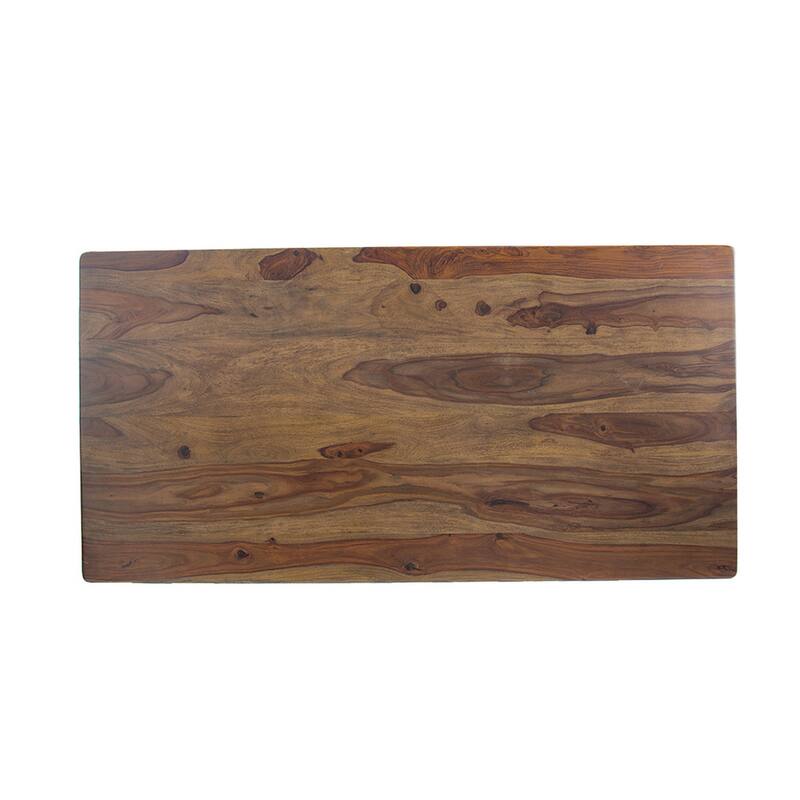 Dice 71 Inch Dining Table, Rectangular Top, Dual Base, Brown Sheesham Wood
