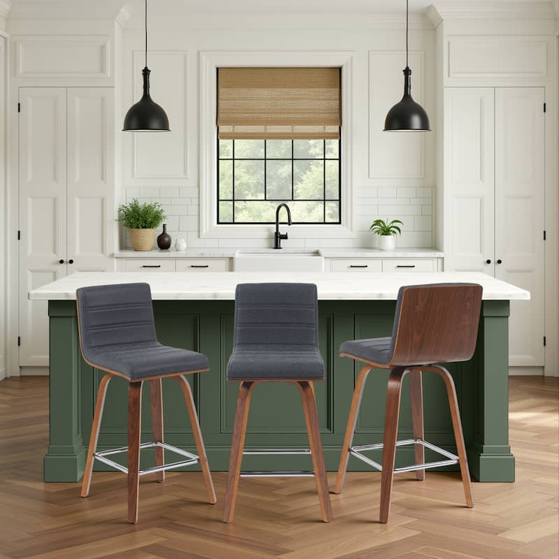 Skara Mid-Century Swivel Counter Stool, Upholstered Counter Height Chair with Bentwood Legs
