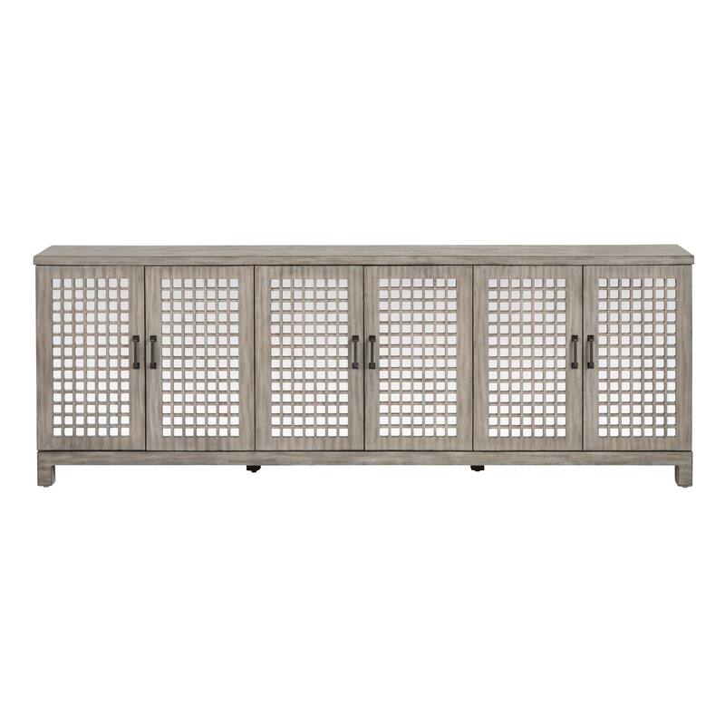 90 in. Brown Solid Wood 6 Door Media Credenza_Sideboard