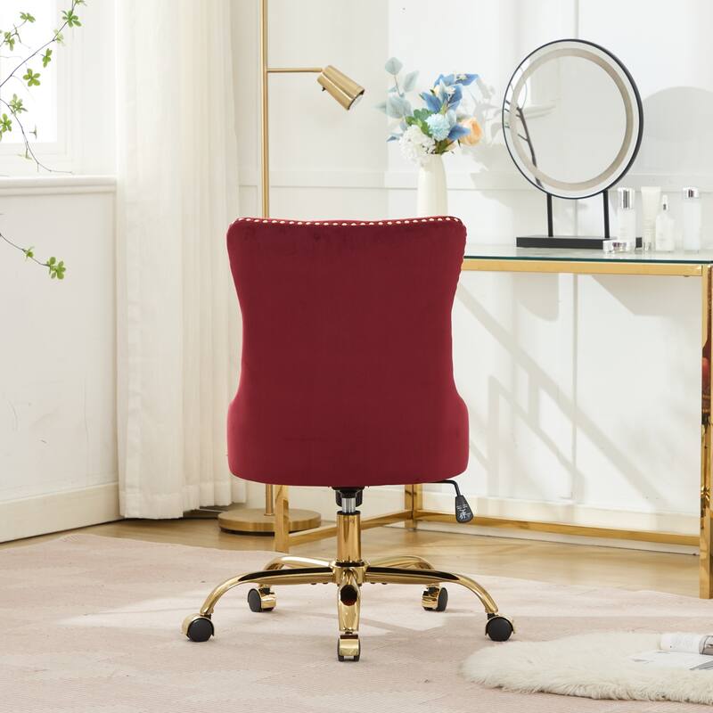 Velvet Swivel Office Chair with Wheels, Tufted Button Home Office Chair, Adjustable Vanity Chair with Metal Base