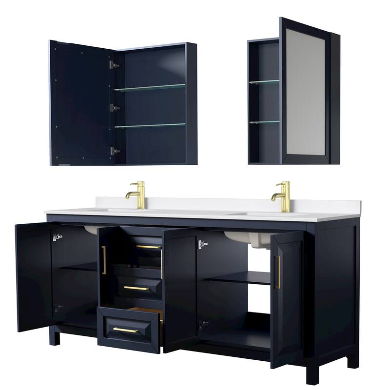 Daria 80-inch Double Vanity, Single Hole Quartz Top, Med Cabinets