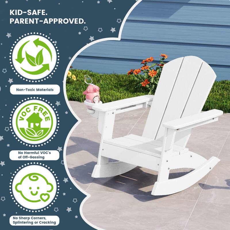 Laguna Kids Outdoor Poly Adirondack Rocking Chair with Side Table 3-Piece Set